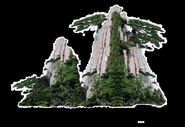 假山迎客松png元素
