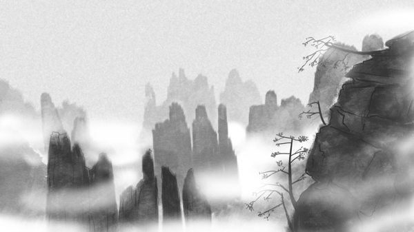 中国风水墨山峰云雾背景
