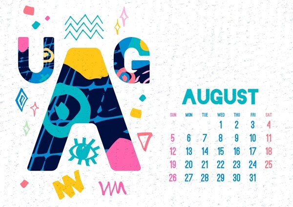 八月2018年日历设计矢量素材18年台历