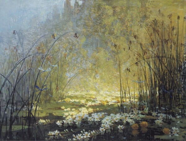 池塘油畫圖片