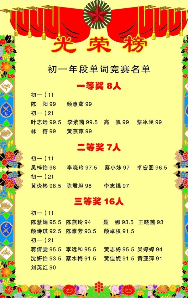 光榮榜圖片