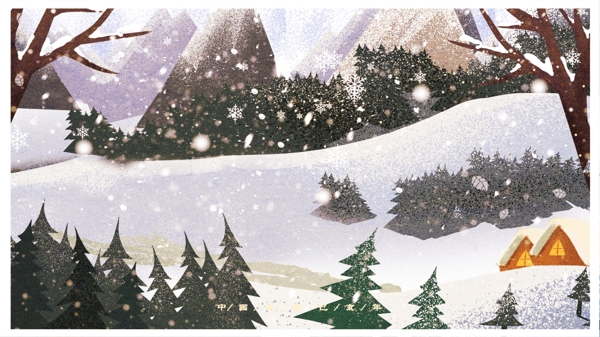 手绘雪花树林冬天背景素材