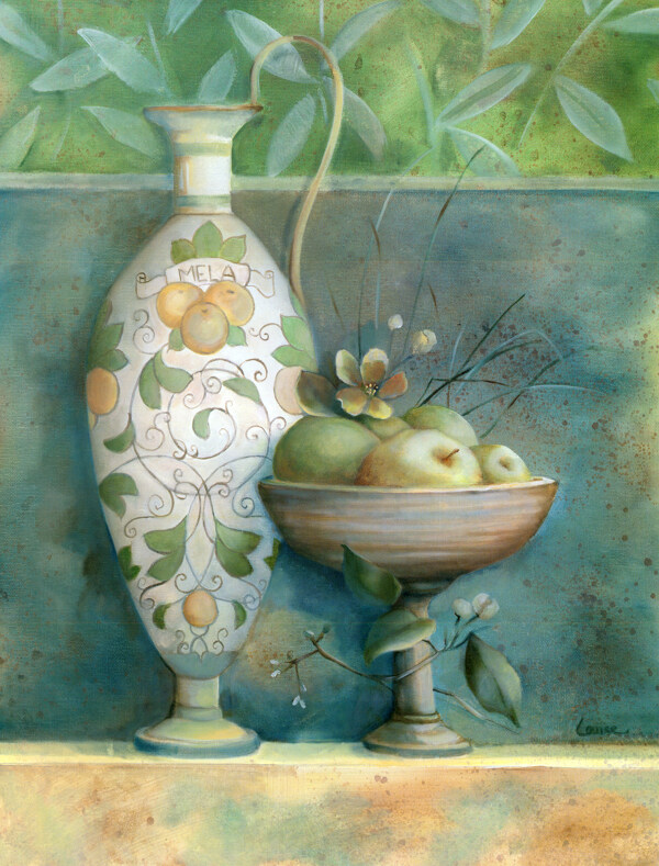 花瓶与水果油画