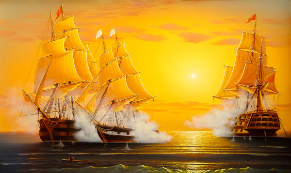 欧式海景帆船油画图片
