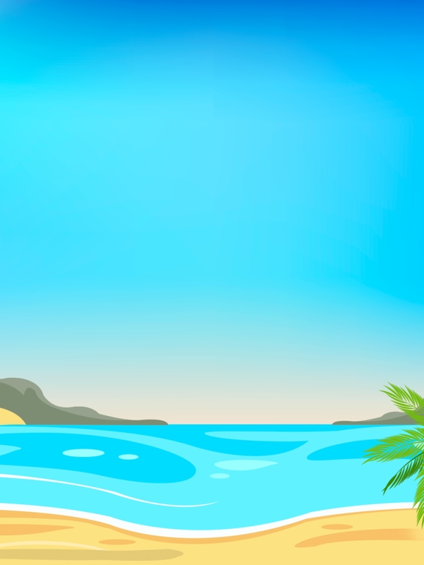 蓝色夏季卡通沙滩自然风光背景图
