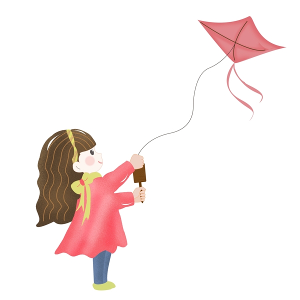 卡通春天放风筝的女孩