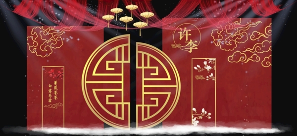 中式红色婚礼迎宾区效果图图片