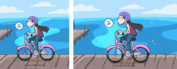 快乐女孩骑自行车吹口哨