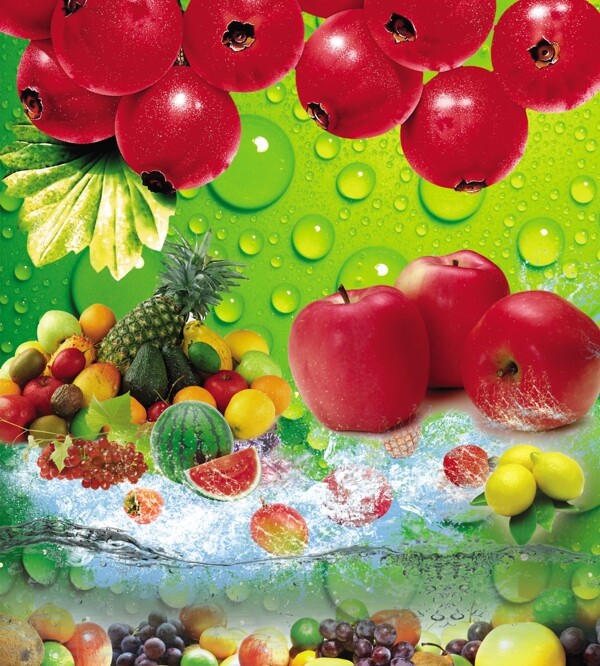 水果各种水果夏日冰凉苹果西瓜