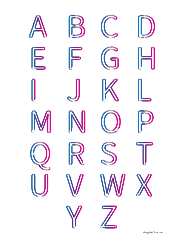 二十六英文字母渐变线条艺术字体
