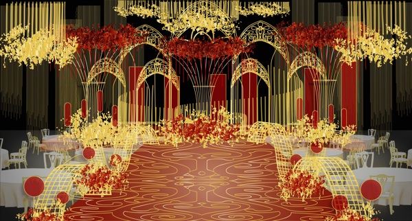 红金色欧式婚礼主舞台效果图设计