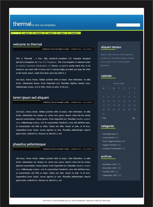 蓝黑设计BLOG网页模板
