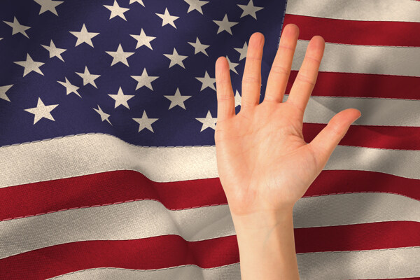 美国国旗与手掌图片