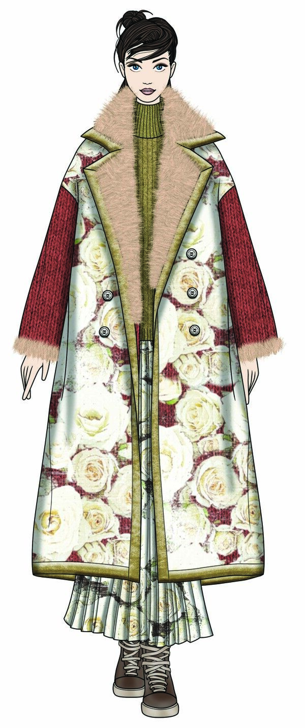 霸气玫瑰花纹外套女装服装效果图