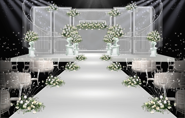 浅灰色系欧式婚礼舞台效果图