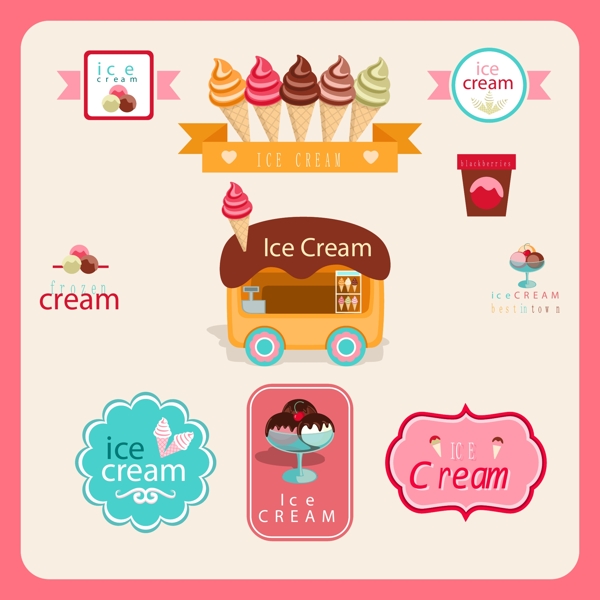 卡通彩色冰淇淋可编辑标识