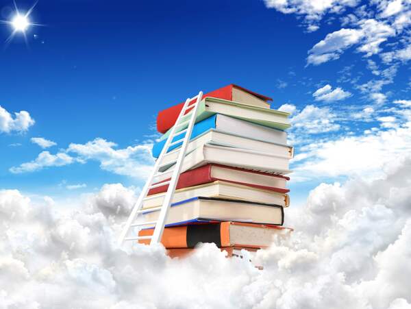 蓝天下白云上的书本阶梯