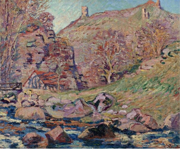 ArmandGuillauminTheRuinsoftheCrozantCastleandtheWatermill1893法國(guó)畫(huà)家阿曼吉約曼armandguillaumi