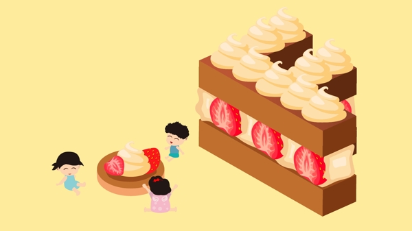 2.5D草莓夹心蛋糕字母F插画