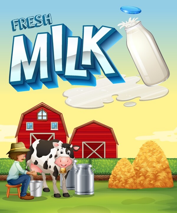 卡通可爱的奶牛农场插画
