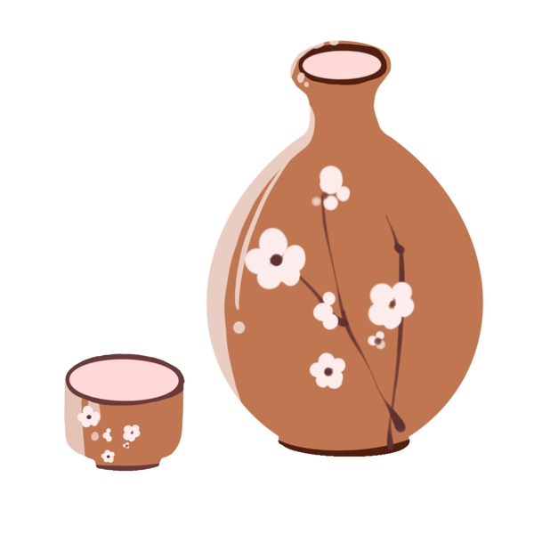 棕色日本清酒瓶子插画