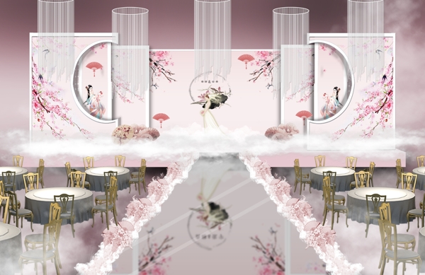 粉色中式婚礼效果图