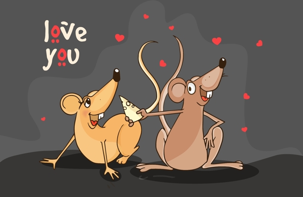 两只可爱的老鼠插画
