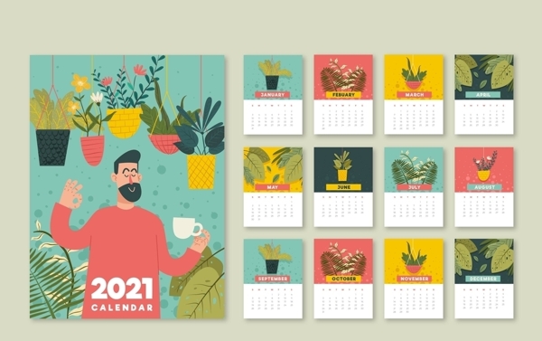 创意插画2021日历模板设计图片