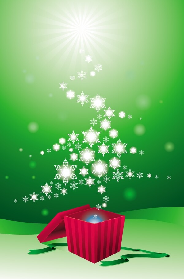雪假货的圣诞树出现在礼品盒礼品盒