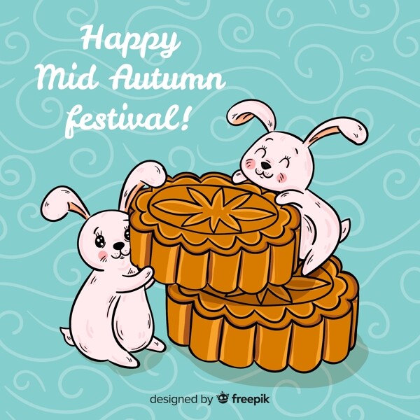 可爱中秋节月饼和兔子