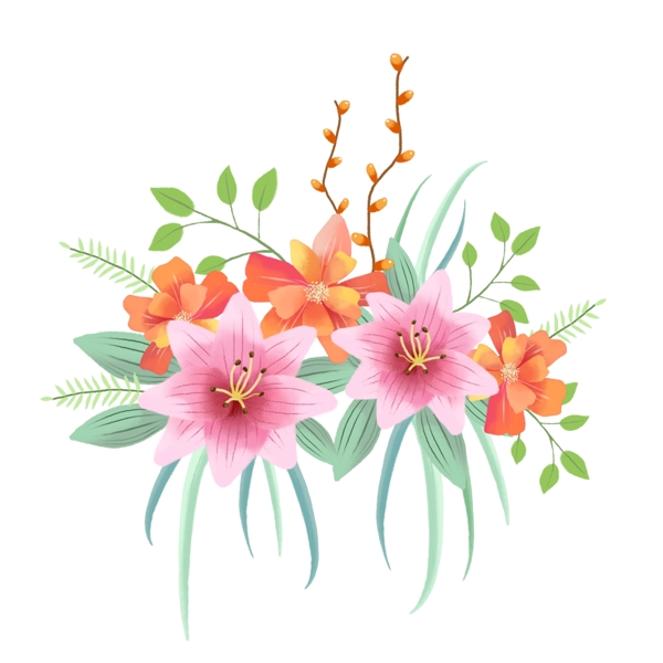 装饰手绘清新唯美卡通花卉植物花束