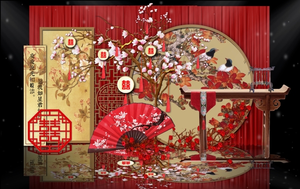 中式红色复古浪漫婚礼迎宾