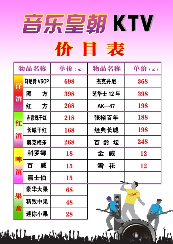 ktv價(jià)目表圖片