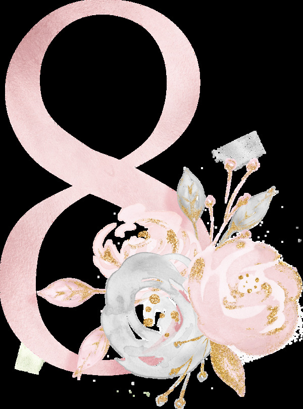粉色鲜花艺术字卡通透明素材合集