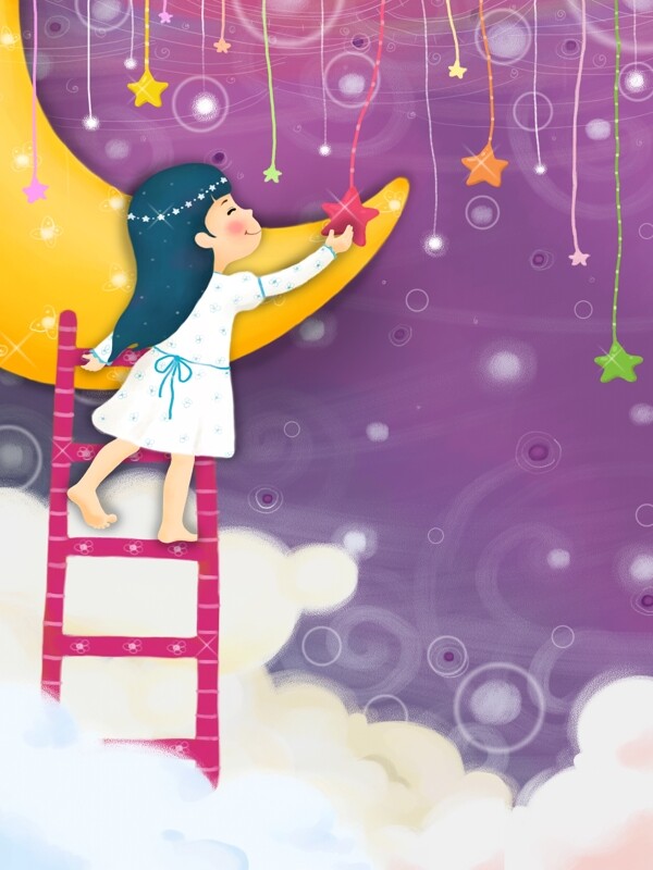 摘星的女孩月亮圖片