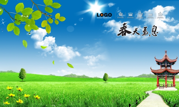 藍(lán)天白云綠草地圖片