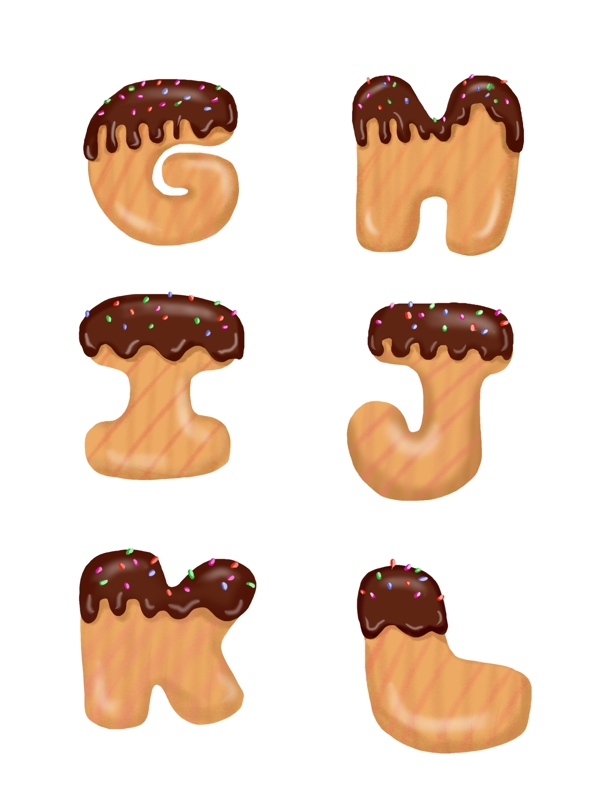 手绘卡通彩针巧克力饼干糖衣字母GL元素