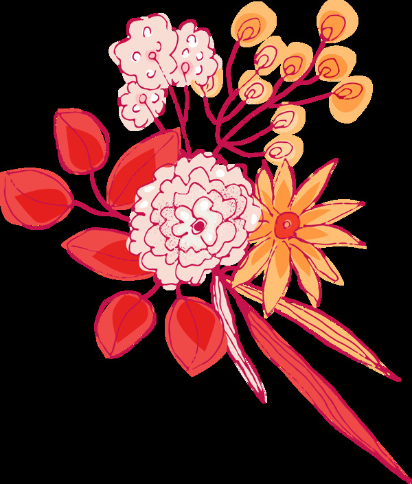 手绘线性风格花卉png透明素材