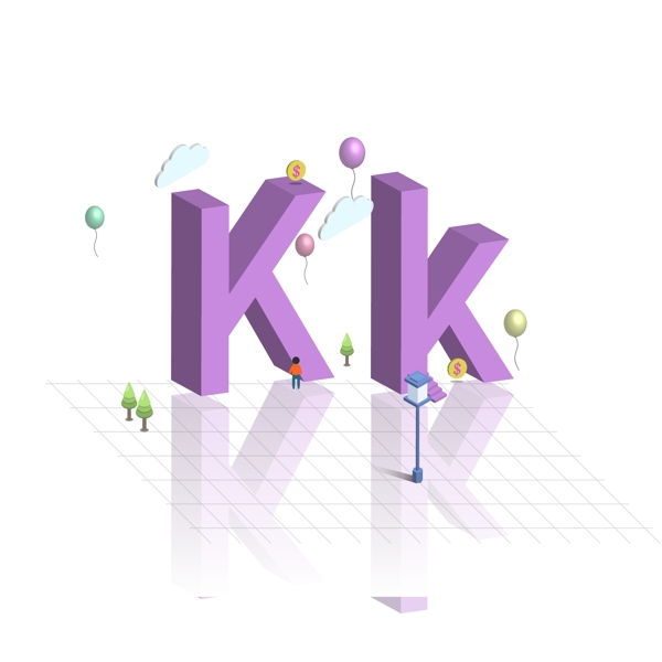 原创2.5D立体大小写英文字母设计K