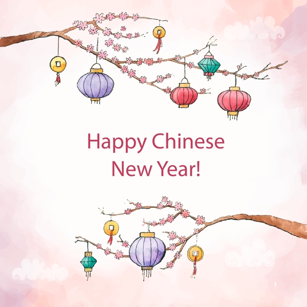 水彩中式新年海报