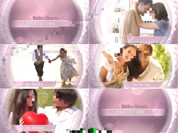 粉紫色主题的恋人照片展示AE模板