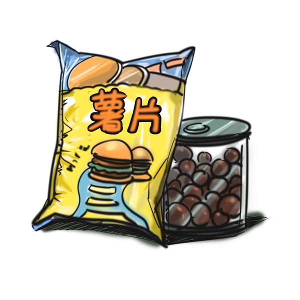 零食主题薯片巧克力卡通手绘