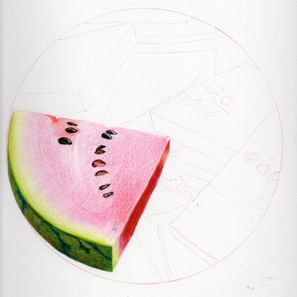 彩铅水果西瓜绘画