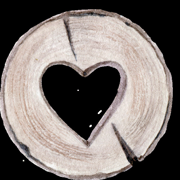 手绘树木年轮心形素材
