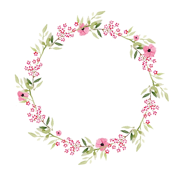 粉色植物花环插画