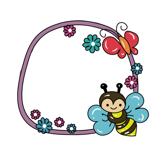 卡通矢量可爱花朵蜜蜂
