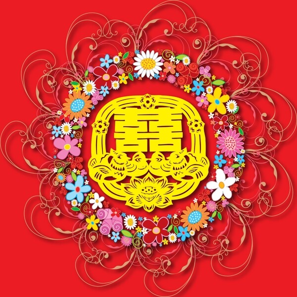 剪紙紅雙喜囍