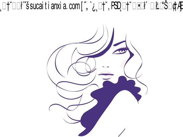 時尚線描女性頭部速寫矢量素材