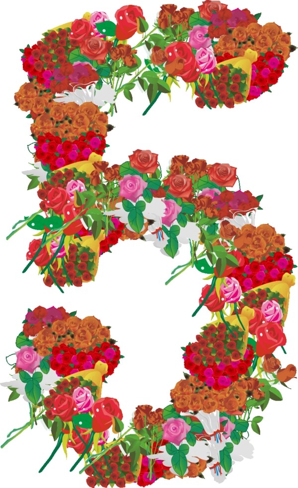 玫瑰花组成的数字5图片