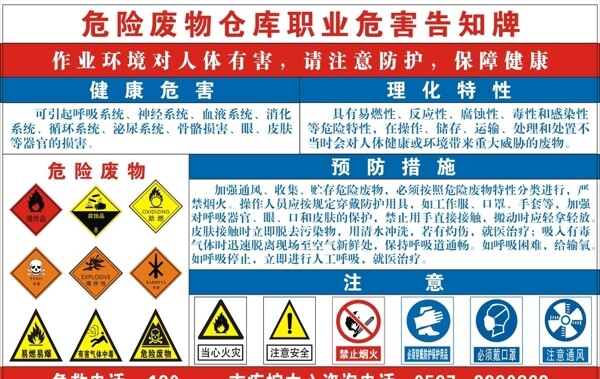 危險(xiǎn)廢物倉(cāng)庫(kù)職業(yè)危害告知牌